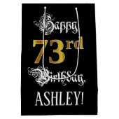 73番目の誕生日ファンシー~スクリプトフェイク;金ゴールド検索;名前 ミディアムペーパーバッグ (裏面)
