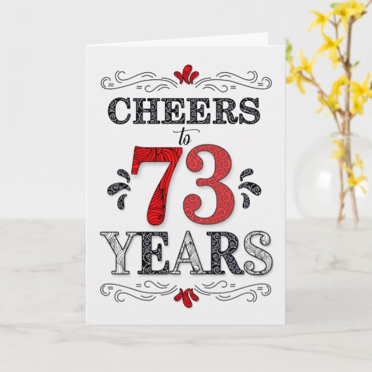 73番目の誕生日応援の赤い白の黒いパターン カード (黄色い花)
