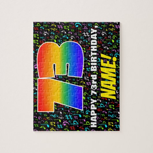 73番目の誕生日:おもしろい、カラフルミュージックシンボル、「73」 ジグソーパズル (縦)
