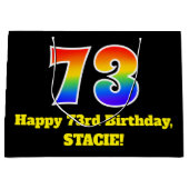 73番目の誕生日~おもしろい, カラフル, 鮮やか, Rainbow 73 ラージペーパーバッグ (正面)