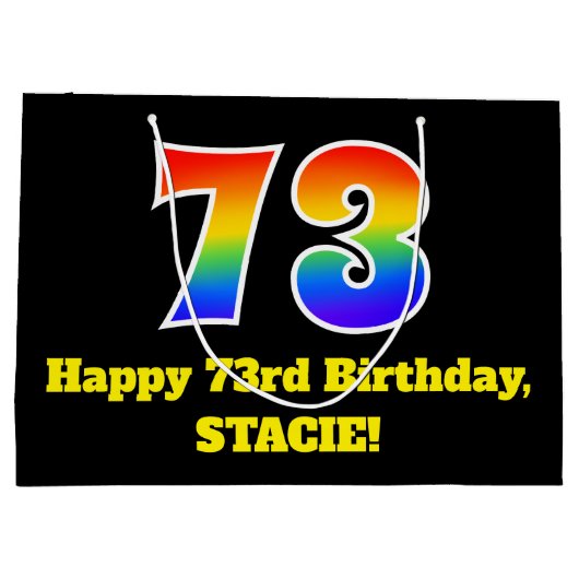73番目の誕生日~おもしろい, カラフル, 鮮やか, Rainbow 73 ラージペーパーバッグ (裏面)