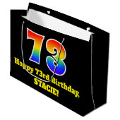 73番目の誕生日~おもしろい, カラフル, 鮮やか, Rainbow 73 ラージペーパーバッグ (正面アングル)
