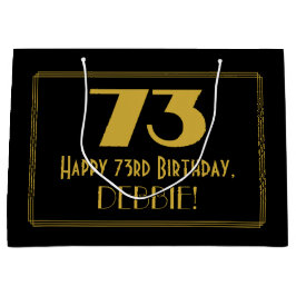 73番目の誕生日—インスパイアアールデコの外観「73」 & Name ラージペーパーバッグ