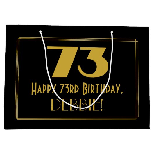 73番目の誕生日—インスパイアアールデコの外観「73」 & Name ラージペーパーバッグ (裏面)