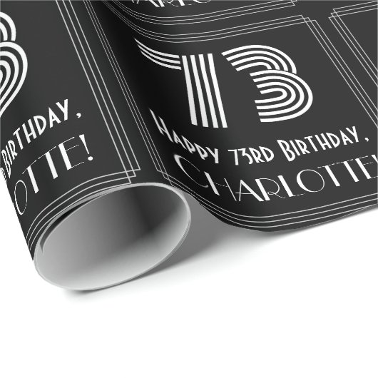 73番目の誕生日:インスパイアアールデコ「73」を名前とともに表示 ラッピングペーパー (ロールコーナー)