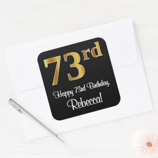 73番目の誕生日-エレガント豪華なフェイク金ゴールドルック# スクエアシール (封筒)