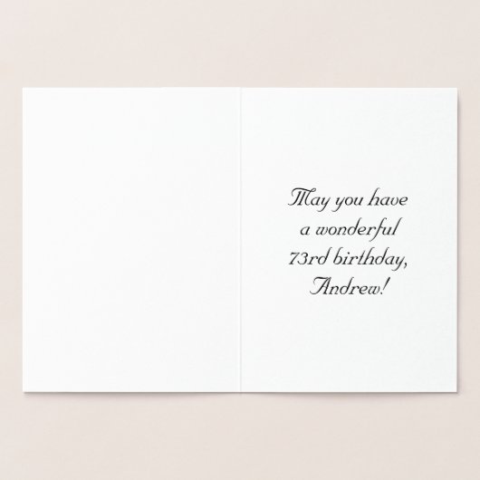 73番目の誕生日: エレガント、スクリプ華美ト、名前をカスタムする 箔カード (内部)
