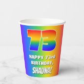 73番目の誕生日: カラフル、おもしろいレインボーパターン# 73 紙コップ (裏面)