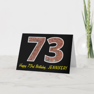 73番目の誕生日 – レンガの壁パターン"73" (名前あり) カード