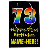 73誕生日:おもしろいはっきりした、カラフルレインボー「73」 ミディアムペーパーバッグ (正面)