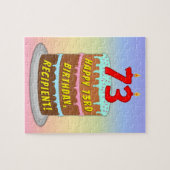 73誕生日:おもしろいケーキとキャンドル+名前をカスタムする ジグソーパズル (横)