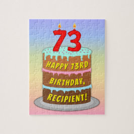 73誕生日:おもしろいケーキとキャンドル+名前をカスタムする ジグソーパズル