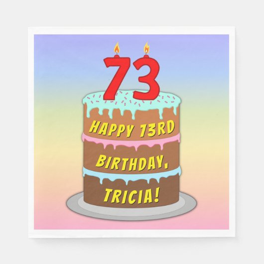 73誕生日:おもしろいケーキとキャンドル+名前をカスタムする スタンダードランチョンナプキン (正面)