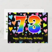 73誕生日:おもしろいハートパターン、虹73 ポストカード (正面/裏面)