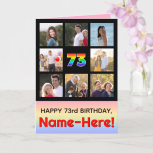 73誕生日:おもしろいレインボー#,カスタム写真+名前 カード