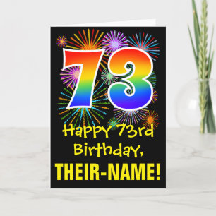 73誕生日:おもしろい花火パターン+虹73 カード