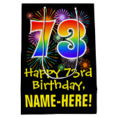 73誕生日:おもしろい花火パターン+虹73 ミディアムペーパーバッグ (裏面)