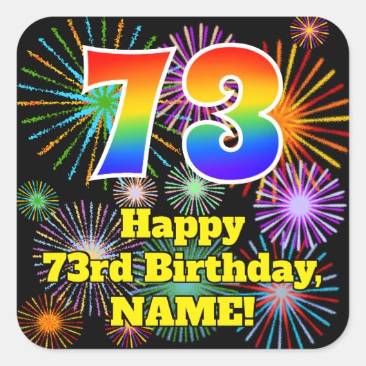 73誕生日:おもしろい花火ルック、虹# 73 スクエアシール (正面)