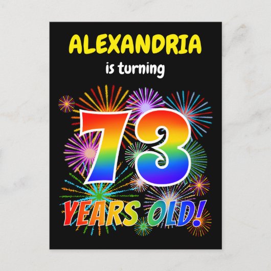 73誕生日-おもしろい花火、レインボールック"73" ポストカード (正面)