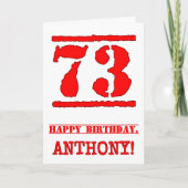 73誕生日:おもしろい、赤ゴムスタンプルックインスパイアス カード (正面)