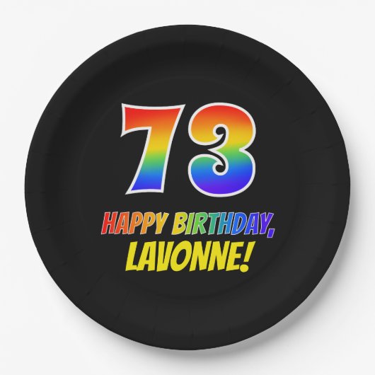 73誕生日:はっきりした,おもしろい,シンプル虹， 73 ペーパープレート (正面)