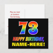 73誕生日:はっきりした,おもしろい,シンプル虹， 73 ポストカード (正面/裏面)