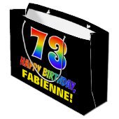 73誕生日:はっきりした,おもしろい,シンプル虹, 73 ラージペーパーバッグ (裏面アングル)