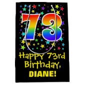 73誕生日:カラフルスターズパターン&レインボー73 ミディアムペーパーバッグ (正面)