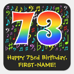 73誕生日:カラフルMusic Symbols, Rainbow 73 スクエアシール