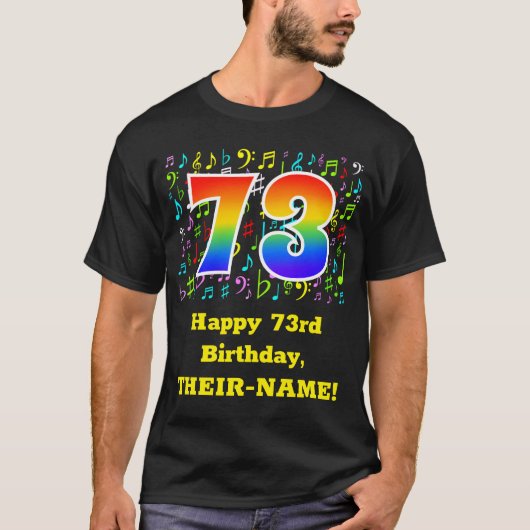 73誕生日:カラフルMusic Symbols, Rainbow 73 Tシャツ (正面)