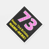 73誕生日：ピンクストライプのハートと「73」 +名前 スタンダードランチョンナプキン (角)