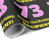 73誕生日：ピンクストライプのハートと「73」 +名前 ラッピングペーパー (ロールコーナー)