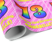 73誕生日：ピンクストライプのハート、レインボー# 73 ラッピングペーパー (ロールコーナー)