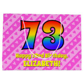 73誕生日：ピンクストライプのハート、レインボー# 73 ラージペーパーバッグ (裏面)
