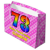 73誕生日：ピンクストライプのハート、レインボー# 73 ラージペーパーバッグ (裏面アングル)