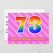 73誕生日:ピンクストライプハート、レインボー73 ポストカード (正面/裏面)