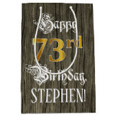 73誕生日:フェイク金ゴールドルック&ウッドフェイクパターン ミディアムペーパーバッグ (正面)