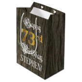 73誕生日:フェイク金ゴールドルック&ウッドフェイクパターン ミディアムペーパーバッグ (裏面アングル)