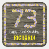 73誕生日:フローラ番号、フェイク木目、名前 スクエアシール (正面)