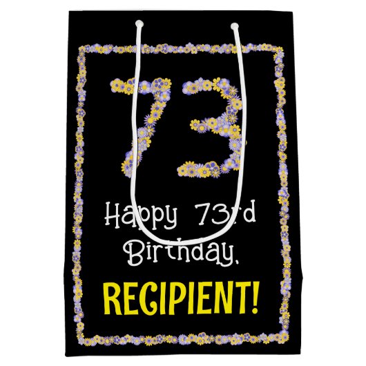 73誕生日:フローラ花数名前をカスタムする ミディアムペーパーバッグ (裏面)