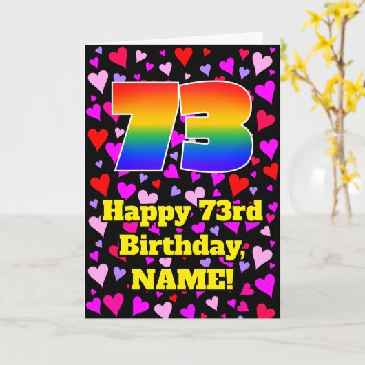 73誕生日：愛するハートパターン、虹# 73 カード (黄色い花)