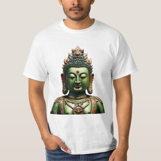 73 Green Tara – 仏像Tシャツ Tシャツ (正面)