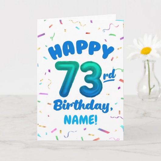 73rd Birthday, Balloon Number, Customizable Name カード (小さな植物)