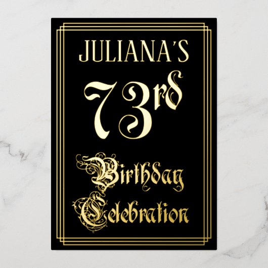 73rd Birthday Party – スクリプファンシートと名前をカスタムする 箔招待状 (正面)