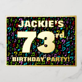 73rd Birthday Party — Fun, Colorful Music Symbols 箔招待状