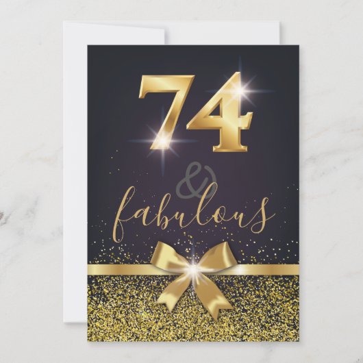 74とエレガント素晴らしい金ゴールドグリッター74番目の誕生日 招待状 (正面)