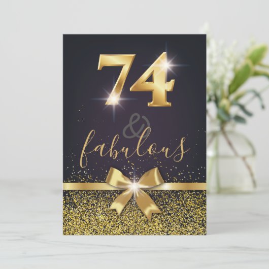 74とエレガント素晴らしい金ゴールドグリッター74番目の誕生日 招待状 (スタンド正面)