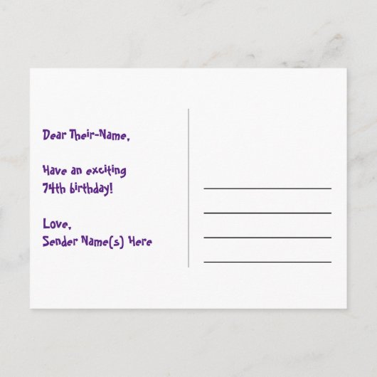74歳の誕生日おめでとう:楽しいハート柄、虹74 ポストカード (裏面)