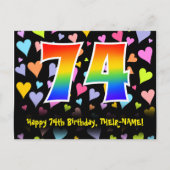 74歳の誕生日おめでとう:楽しいハート柄、虹74 ポストカード (正面)