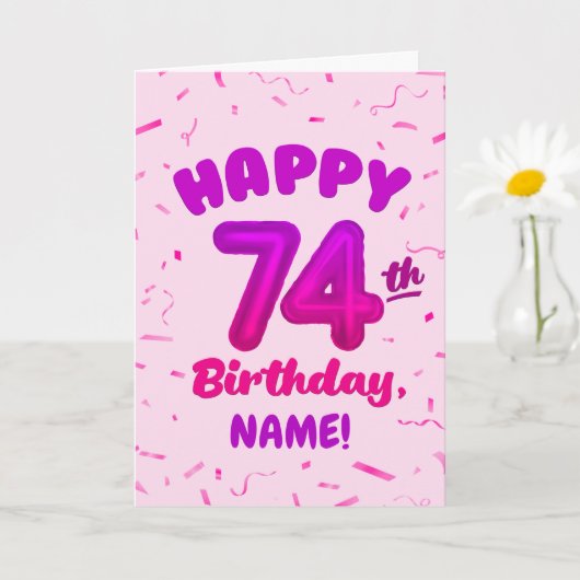 74歳の誕生日お祝い バルーン ナンバー 名前入れ可能 カード (小さな植物)